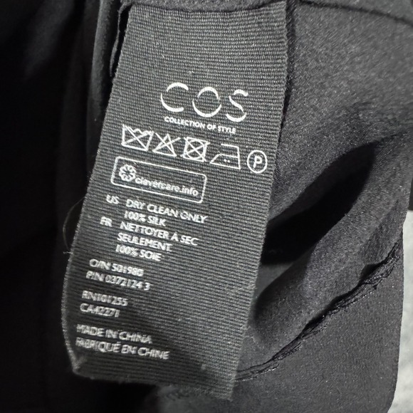 COS Boat Neck Ruched Side Black Silk Top Size 2 - Picture 8 of 14